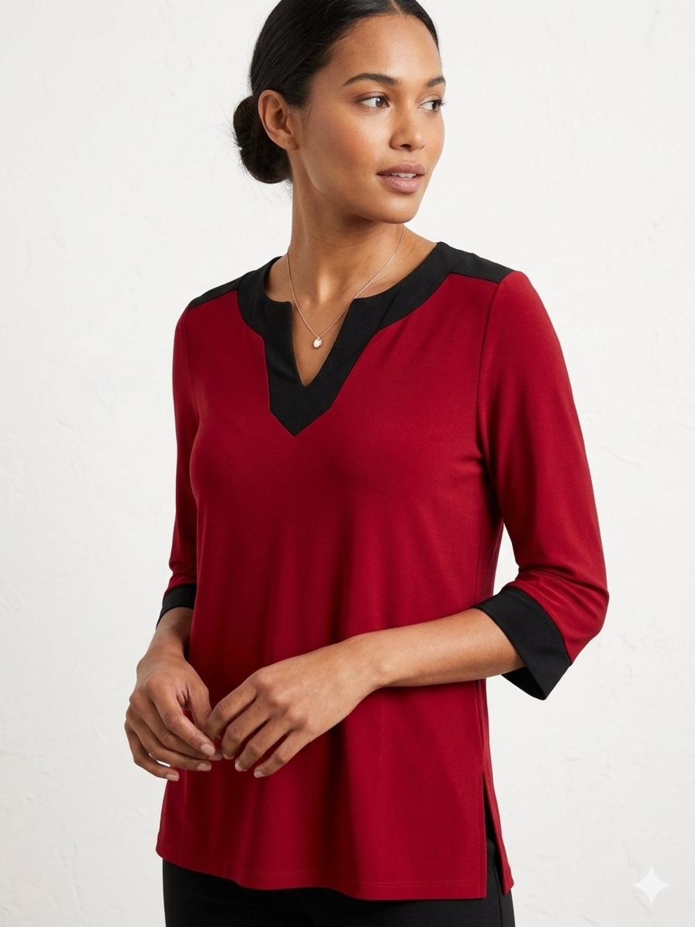 Slinky Brand Burgundy Tunic with Black Trim